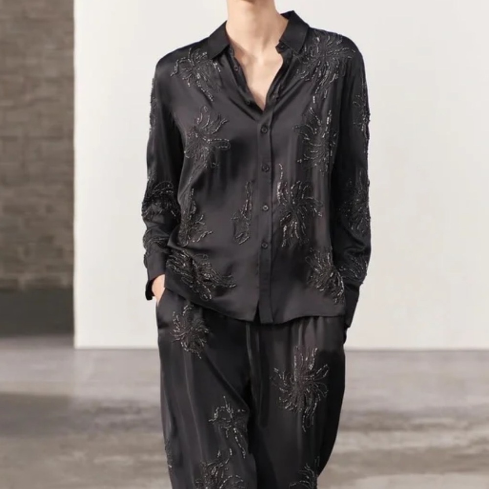 ZARA EMBROIDERED BEADED SHIRT ZW COLLECTION